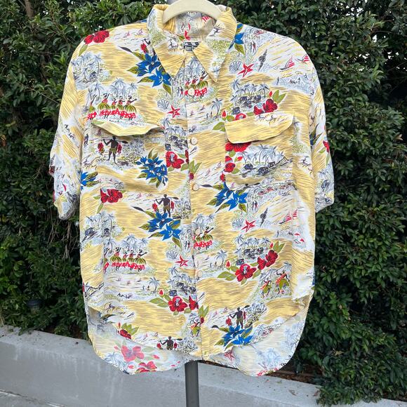 Vintage 90s Ary Cooper Hawaiian Loop Collar Rayon Button Up Aloha Shirt Medium - Picture 3 of 8